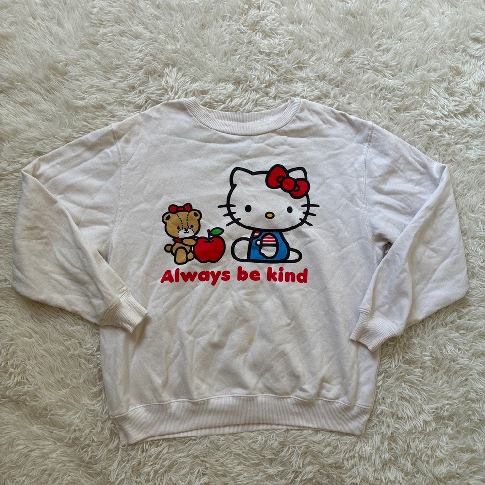 Sanrio Hello Kitty Tiny Chum Always Be Kind Sweatshirt White XL Bioworld